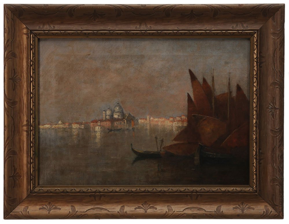 Max Weyl: (Washington, DC, 1837-1914) [Santa Maria della Salute], Venice, signed lower right "Max Weyl" and signed and titled verso and numbered and inscribed "No. 4", oil on canvas, 14 x 20 in.; original carve