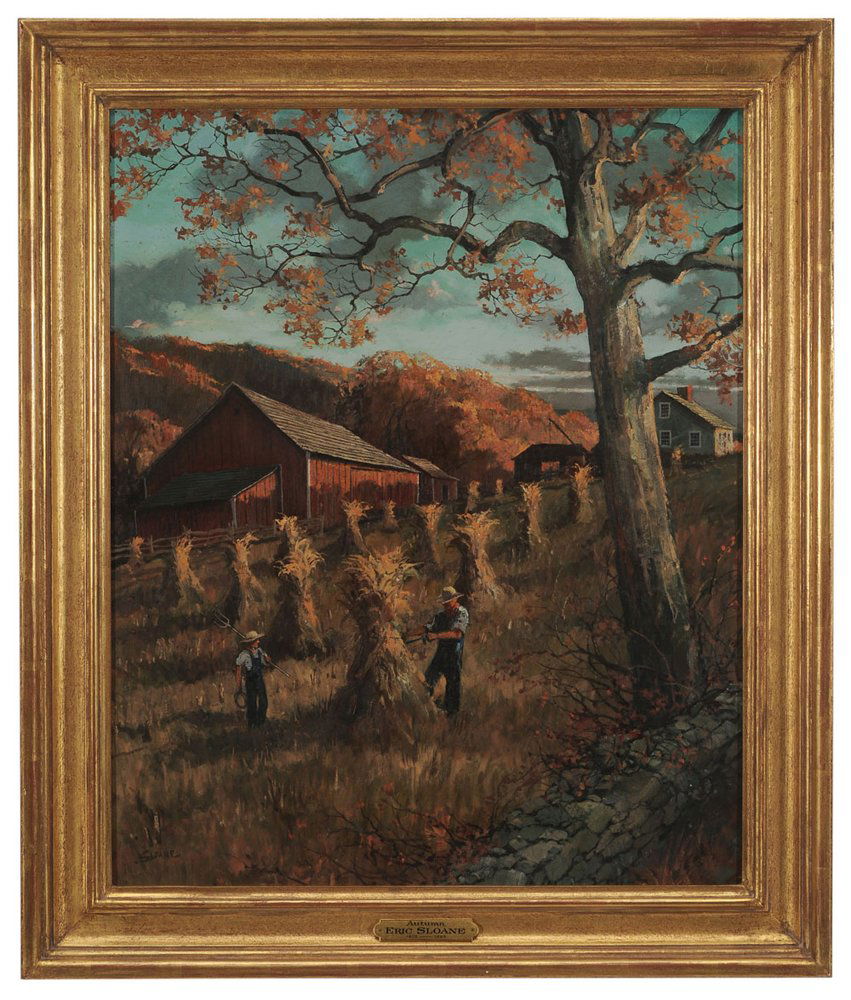 Eric Sloane: (New York/Connecticut, 1905-1985) Autumn, New Milford, Connecticut, signed lower left "Sloane" and signed verso, oil on masonite, 26-3/4 x 22 in.; gilt wood frame by Heydenryk,