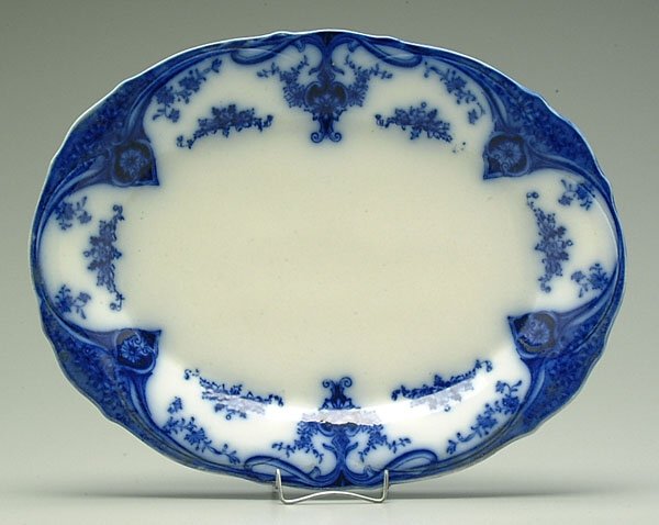 Flow blue platter,: "Natal", impressed mark for Tunstall, loss of rim gilding, minor scratches, 16"