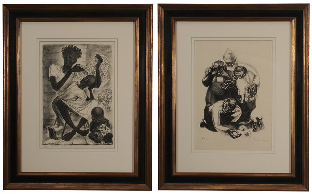 Palmer Schoppe: (California, 1912-2001) Two Genre works: Born Wid a Veil, edition 10/25, and Crap Game, edition 15/24, signed lower right "Palmer Schoppe", lithographs on cream paper, 13-1/2 x 9-1/2 in.; matc