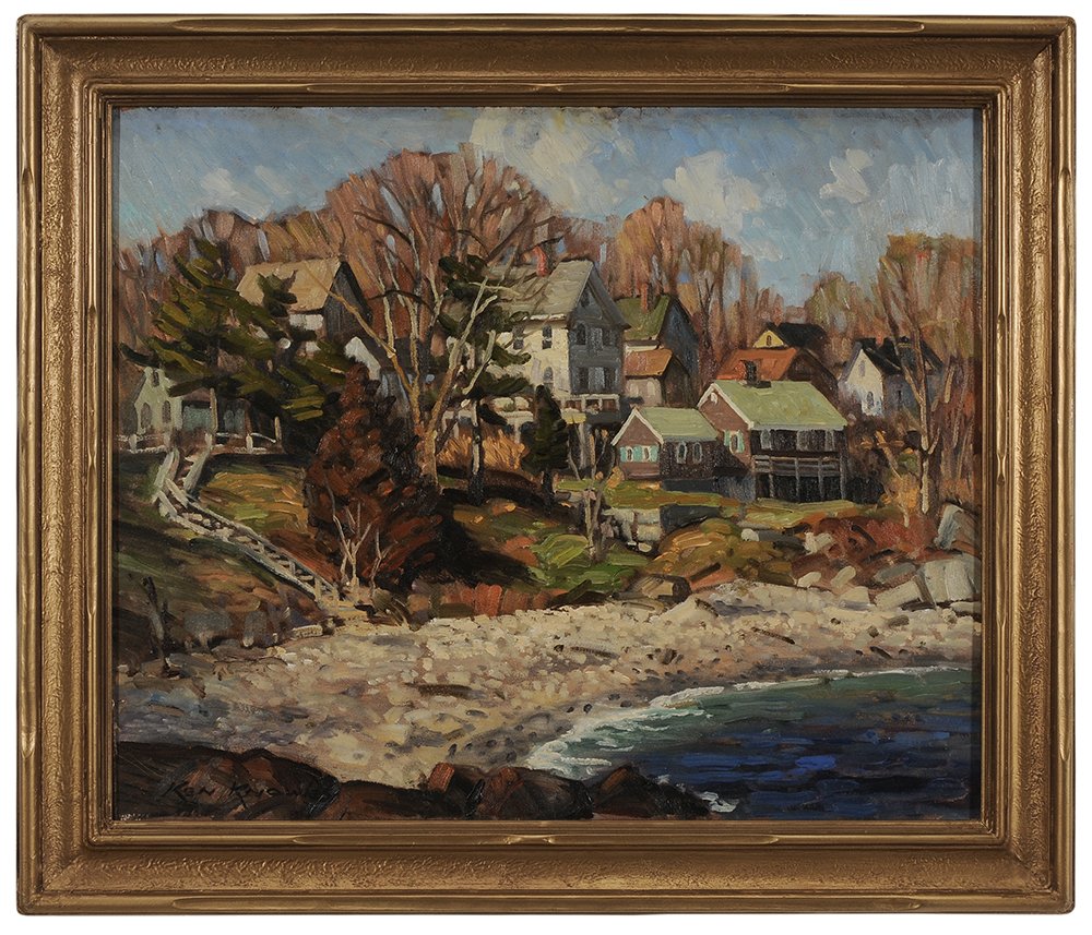 Ken Knowles: (Massachusetts, born 1968) Granite Cove, Rockport, signed lower left "Ken Knowles", oil on fiber board, 19-7/8 x 24 in.; 20th century gilt wood frame, light abrasions at edges otherwise good c
