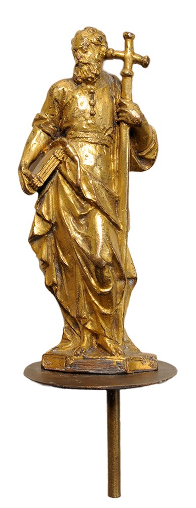 Italian School: (Venetian, 16th century) Figure of St. Philip, holding the Gospel in one hand and a staff surmounted by a Latin cross, possibly after a model by Jacopo Sansovino (1750-1828), mounted to sheet copper w