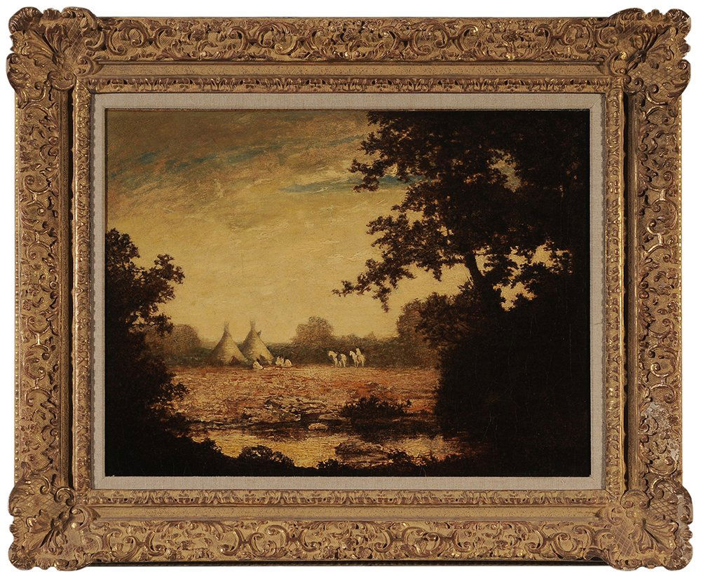 Ralph Albert Blakelock: (New York/California,1847-1919) Indian Encampment (NBI-800 III), unsigned, oil on canvas, 17-3/4 x 23-3/4 in.; 19th century frame, lined and restretched on new stretcher, two periods of conservation w
