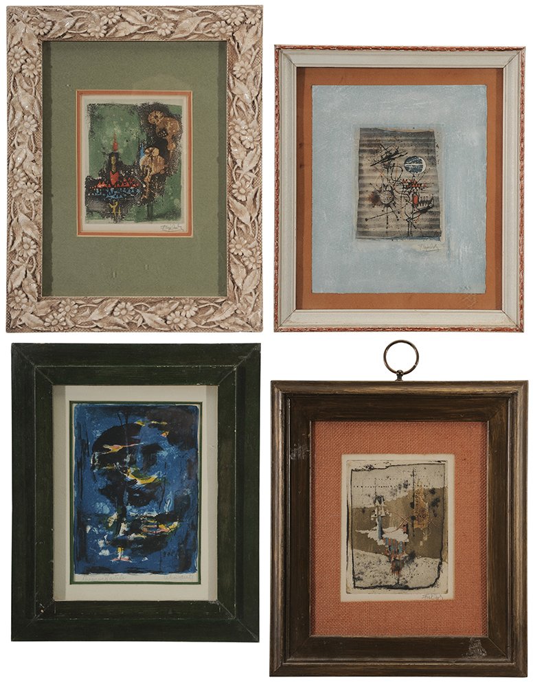 Johnny Friedlaender, Lebadang: (20th century) Four works: three by Johnny Friedlaender (German, 1912-1992) including Composition VIII, 1965, and two others, signed lower right "Friedlaender" and one by Lebadang (French, born 1922),