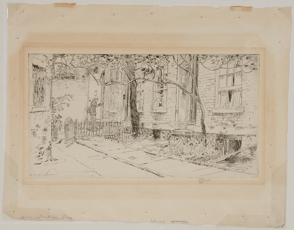 Childe Hassam: (New York/Massachusetts, 1859-1935) Spring in Milligan Place, 1929, signed lower right in pencil "CH imp", signed and dated within plate left and titled in pencil at bottom with inscription "680HA", e