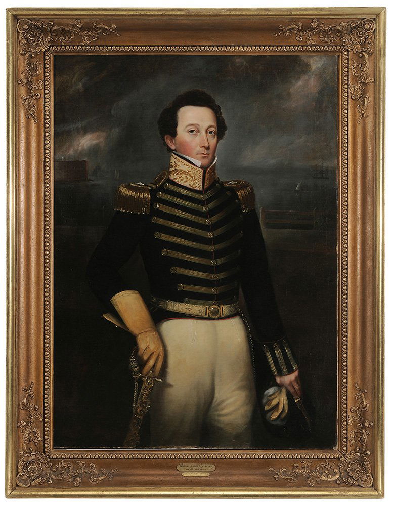 John Wesley Jarvis: (New York/Pennsylvania, 1780-1840) General Gilbert Hopkins (1792-1871), New York 11th Artillery Regiment, 1st Brigade, War of 1812, unsigned, oil on canvas, 51-1/4 x 37-1/4 in.; original 19th century