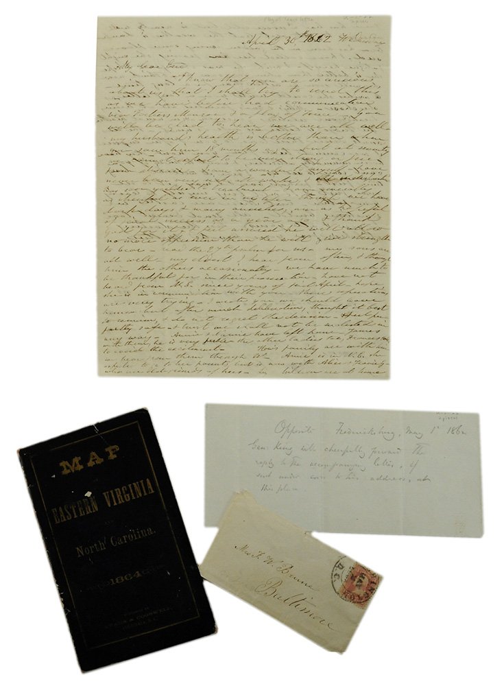 Civil War items: including Map of Eastern Virginia and North Carolina, published by Evans and Cogswell, 1864, a pocket map, a folding map in printed card covers, 6-3/4 x 4-1/4 in., very good with wear at the extremiti
