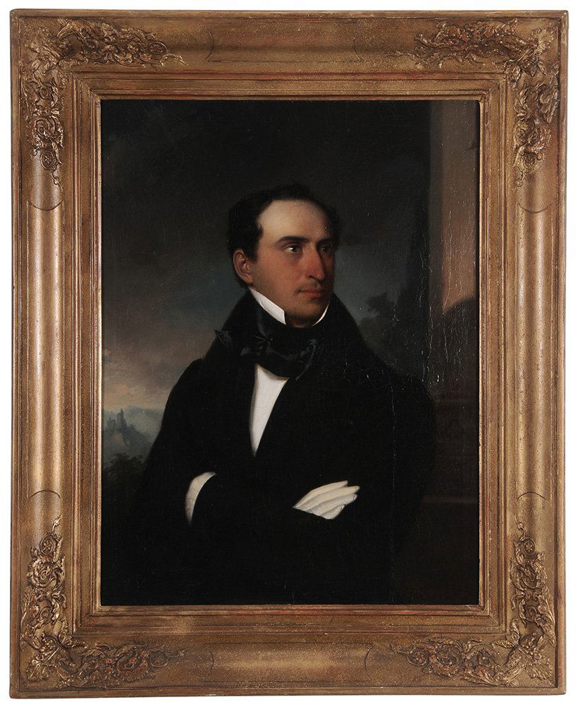 British School: (19th century) Portrait said to be David Rothschild, of the family who financed both sides of the Civil War, unsigned, oil on canvas, 32 x 25-1/8 in.; gilt wood and composition frame, crackle, cupping