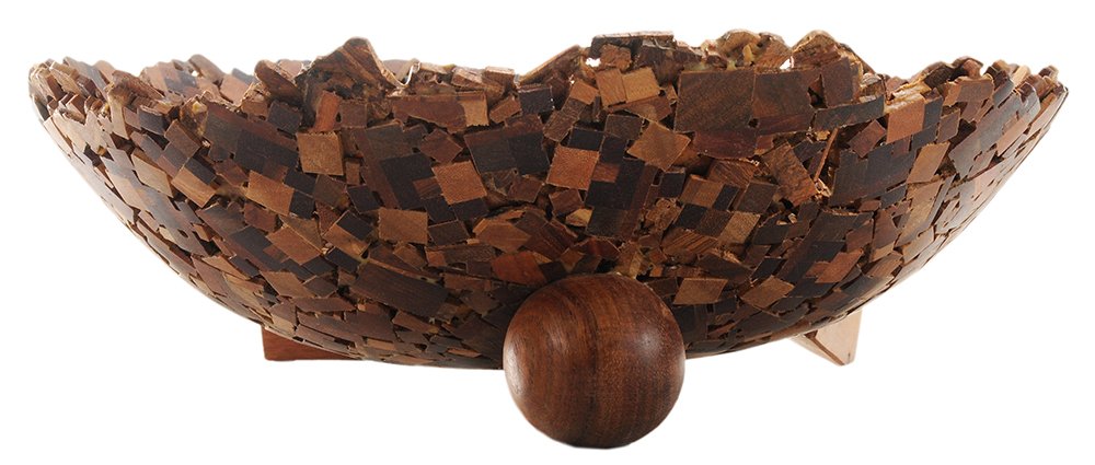 Perry Policicchio Koa Wood Pieces Bowl: Perry Policicchio (born 1960), Hawaiian, scalloped and footed bowl assembled and glued with fragments of koa wood, 5 x 14 in. losses to top rim pieces. Notes: Perry Policicchio is one of the premiere 