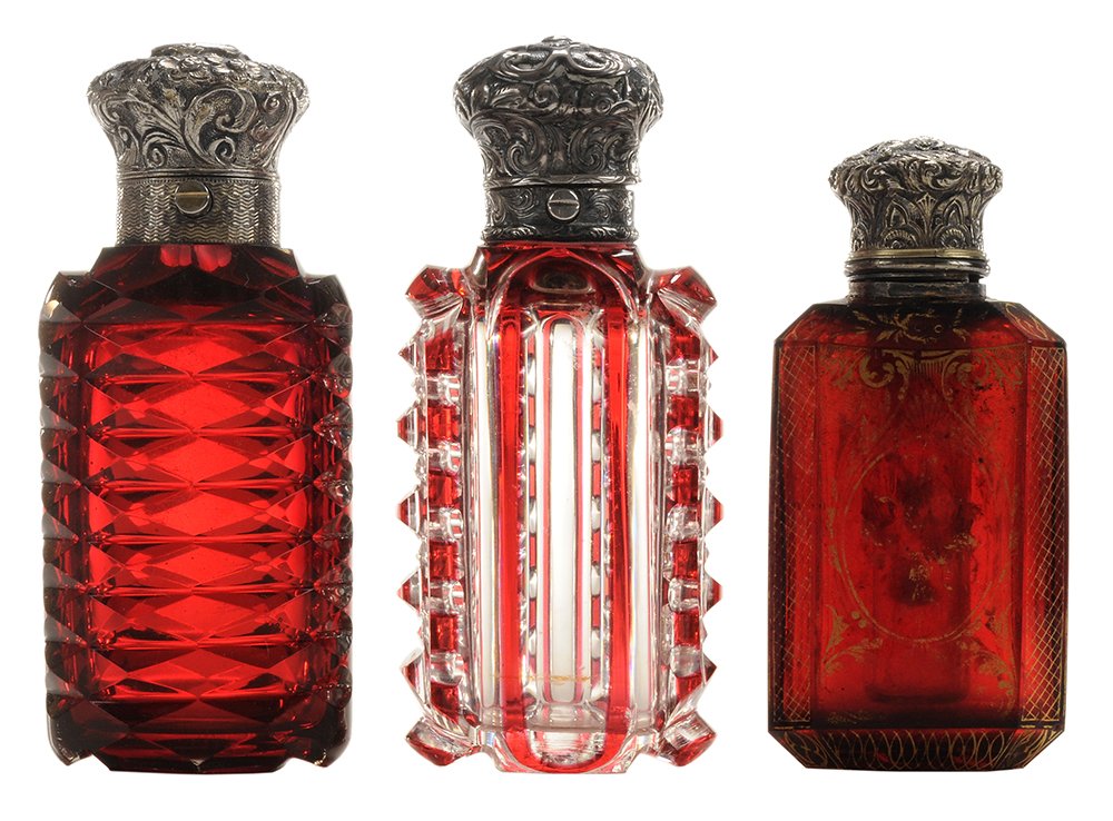 Three Gold Ruby Glass Smelling Bottles (1 of 7)