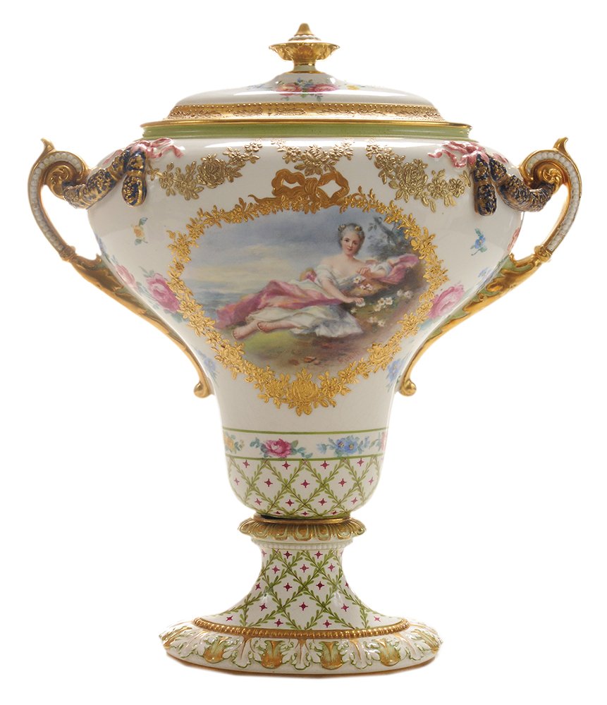 Sevres Style Oval Hand-Painted Footed (1 of 4)