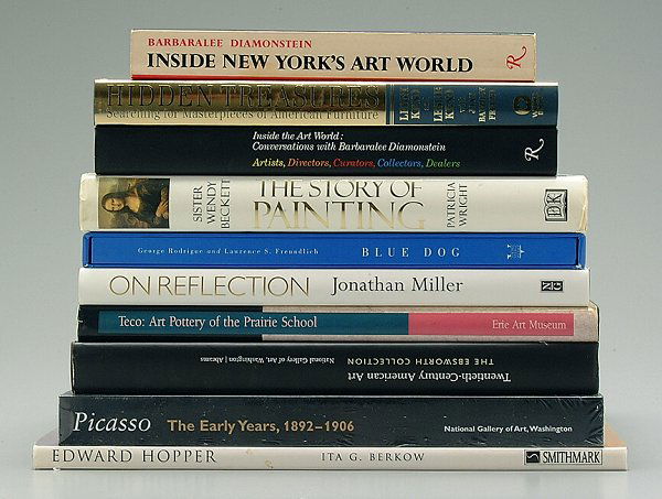 Nine books on painting: includes "Edward Hopper" by Berkow; "Picasso: The Early Years", National Gallery of Art, Washington, original shrink wrap; "Teco: Art Pottery of the Prairie School", The Erie Art Museum; "20th Century