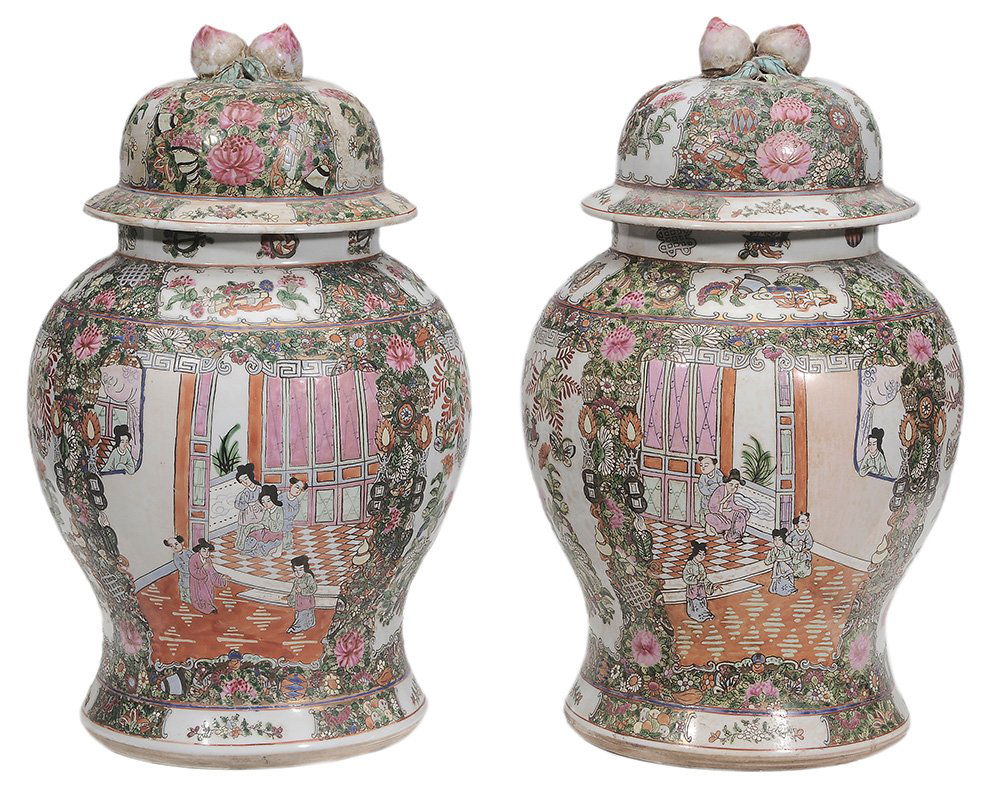 Pair Large Famille Rose Covered Jars (1 of 10)