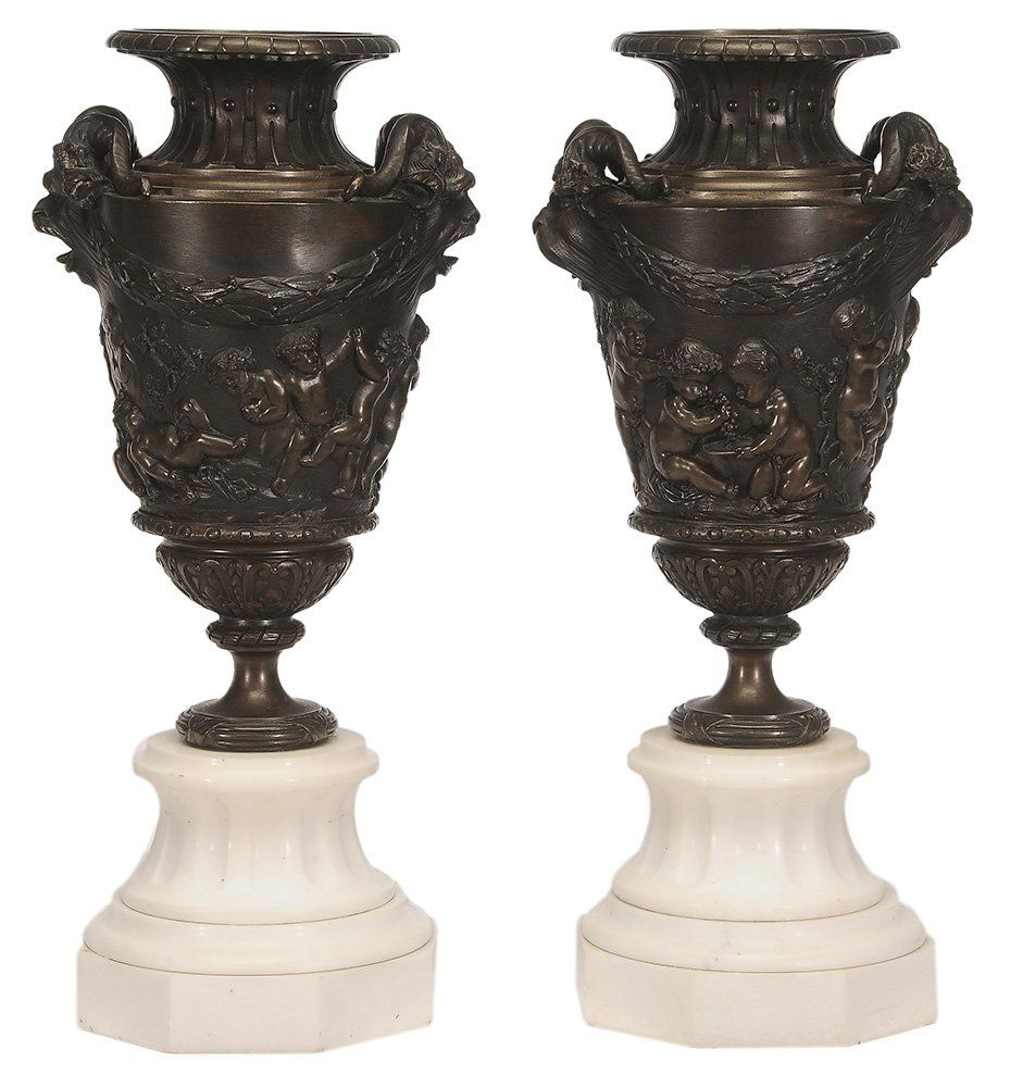 Pair of Bronze and Marble Urns (1 of 3)