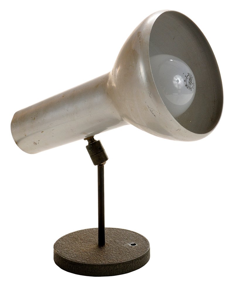 Sarfatti ARTELUCE Wall Lamp: 1960s/70s, aluminum shade with rotating knee joint connection to heavy disk-shaped wall plate, partial label inside shade "AL/MILANO" in green, white and red circle and "ARTEL…" in white letters on