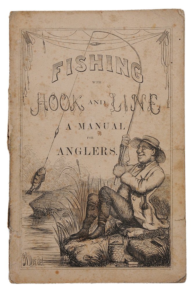 [Fishing with Hook and Line: A Manual: for Anglers] by Frank Forrester, New York: Brother Jonathan Office, (1858), a rare fishing classic especially in the original pictorial wrappers, with eight black-and-white plates (complete), 6-1/2 x 