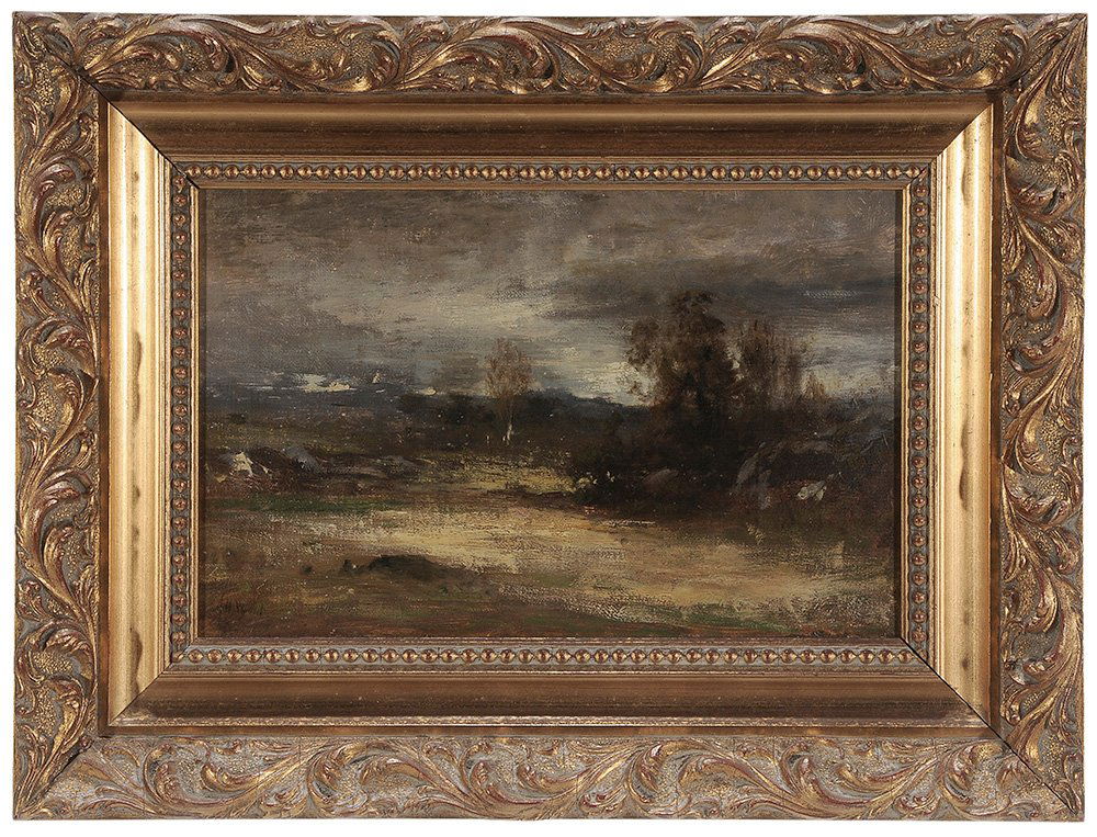 Alexander Helwig Wyant: (New York/Ohio, 1836-1892) Landscape with Stormy Clearing, signed lower left "A.H. Wyant", oil on canvas, 9-1/8 x 14-1/8 in.; modern gilt wood and composition frame lined with linen and paste and rest