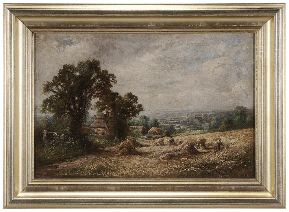 Henry John Kinnaird: (British, 1880-1920) A View Near Amadel, Sussex, signed lower right "Henry J. Kinnaird" and signed and titled verso, oil on canvas, 16-1/4 x 24 in.; modern gilt wood frame original stretcher and tacki