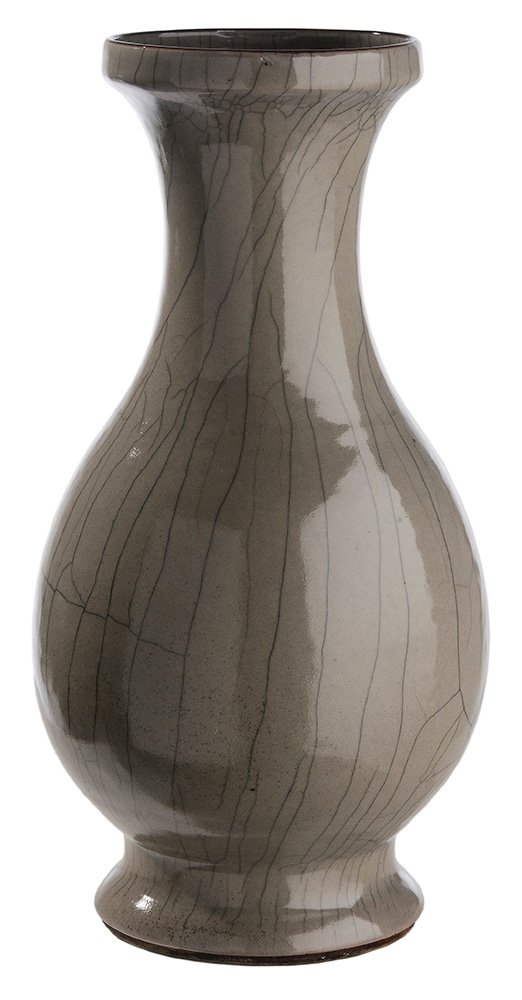 Large Crackle-Glaze Pear-Shaped: Porcelain Vase Chinese, 19th century, brown top rim over extended neck, platform base with unglazed foot, unmarked, 16 in. minor firing flaws as made, glaze craquelure. Provenance: Estate of Michael L