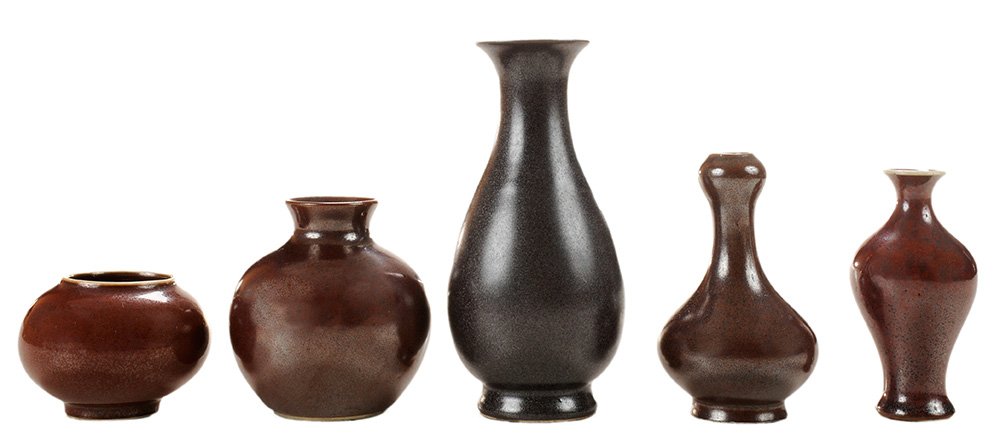 Four Rust-Glaze Vases and a Brush (1 of 3)