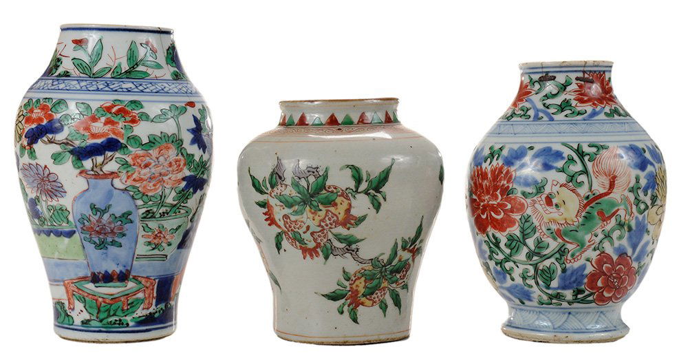 Two Wucai Enameled Porcelain Vases and (1 of 8)