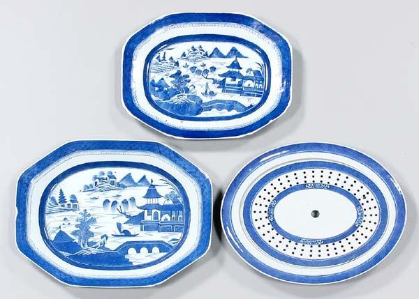 Three large Canton serving platters