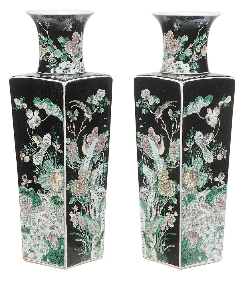 Pair Famille Noir Square-Form Vases (1 of 6)