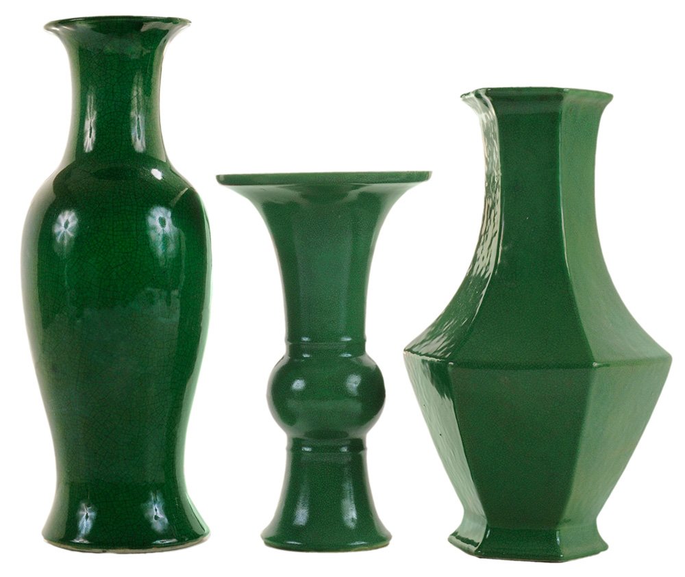 Three Camellia Leaf Green Vases (1 of 5)