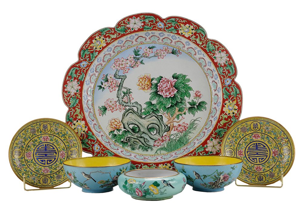 Six Pieces Floral-Decorated Enamel on (1 of 3)