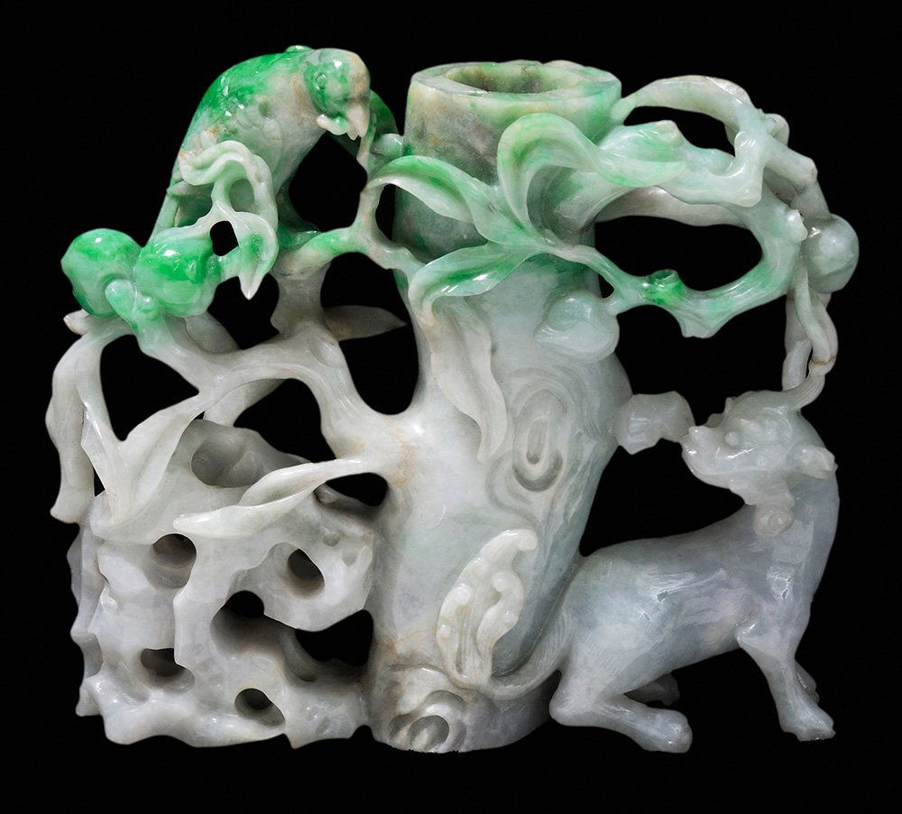 Finely Carved Jadeite Bird and Foo (1 of 6)