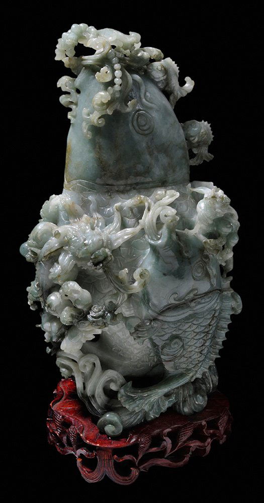 Finely Carved Green Jade Covered Urn (1 of 7)
