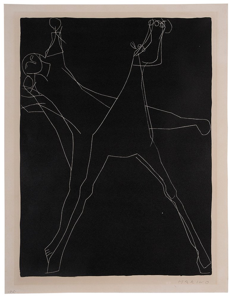Marino Marini: (Italian, 1901-1980) Games on Horseback, 1953, signed lower right "Marini", lithograph on paper, 25-3/8 x 19-5/8 in. (sheet); metal frame,