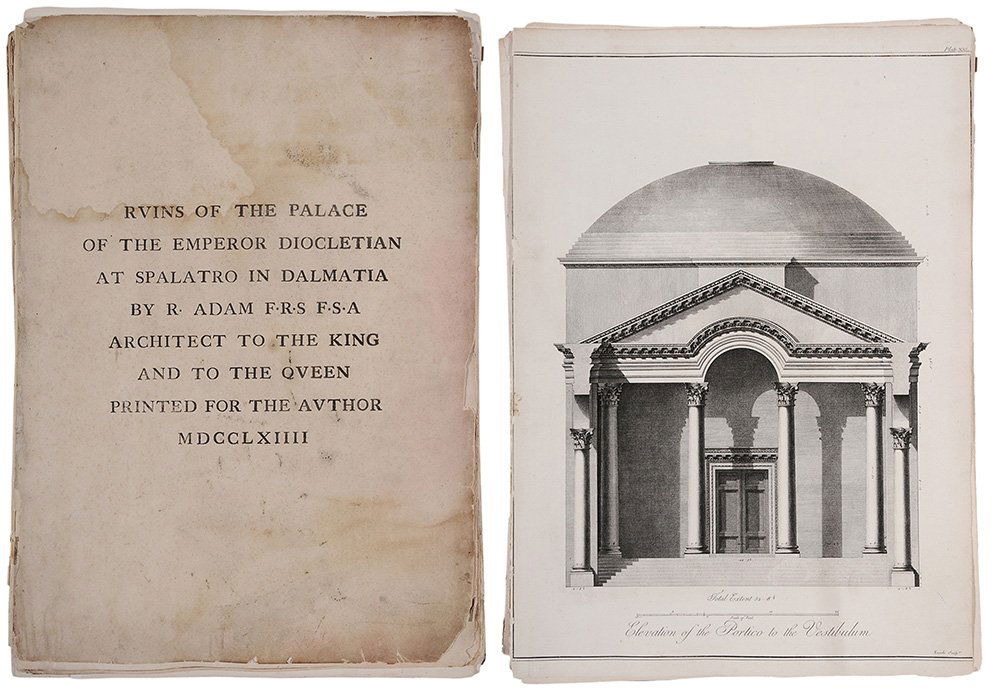 Robert Adam: (British, 1728-1792) [Ruins of the Palace of the Emperor Diocletian at Spalatro in Dalmatia], printed for the author, 1764, includes title page, list of subscribers, 19 leaves of plates (one double an