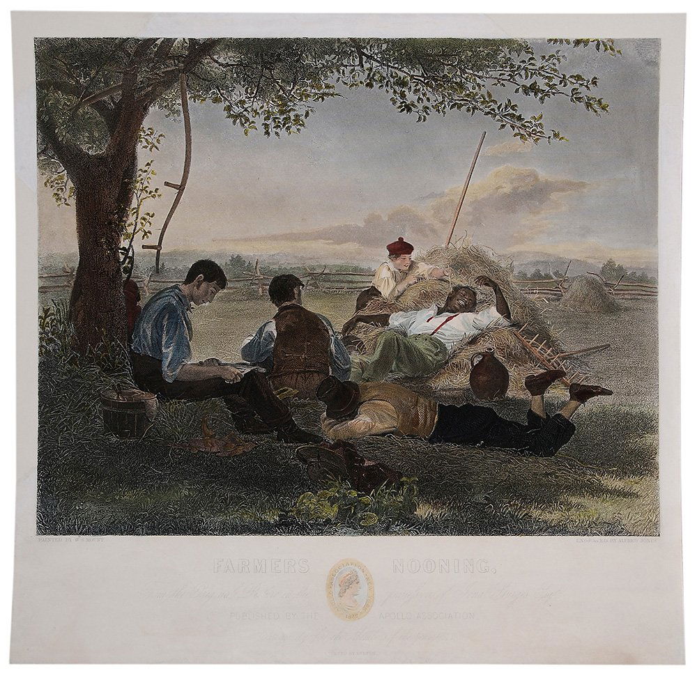 After William Sidney Mount: (American, 1807-1868) Farmer's Nooning, published by The Apollo Association for the Promotion of the Fine Arts in the U.S., 1843, engraved by Alfred Jones, New York, 1843, hand colored engraving on pa