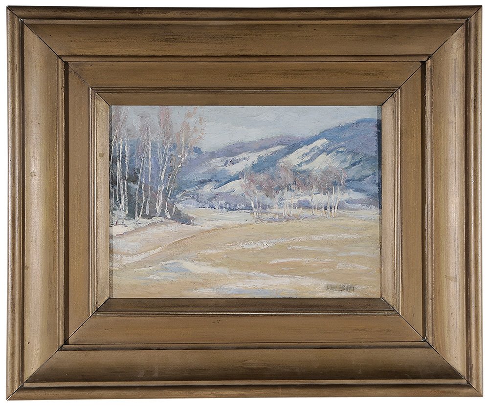 Amy Wentworth Cabot: (Massachusetts, 1871-1952) Winter Landscape, signed lower right "A.W. Cabot", oil on canvas board, 9-7/8 x 13-5/8 in.; gilt wood frame,