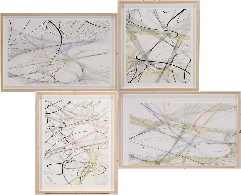 Thomas Ruff: (German, born 1958) Zycles, 2009, edition 10/15, a group of four digital pigment prints, each signed "Ruff", 10/15, 27-1/4 x 20-3/4 in. to 27-1/2 x 48 in.. Condition: floated, the two horizontal with