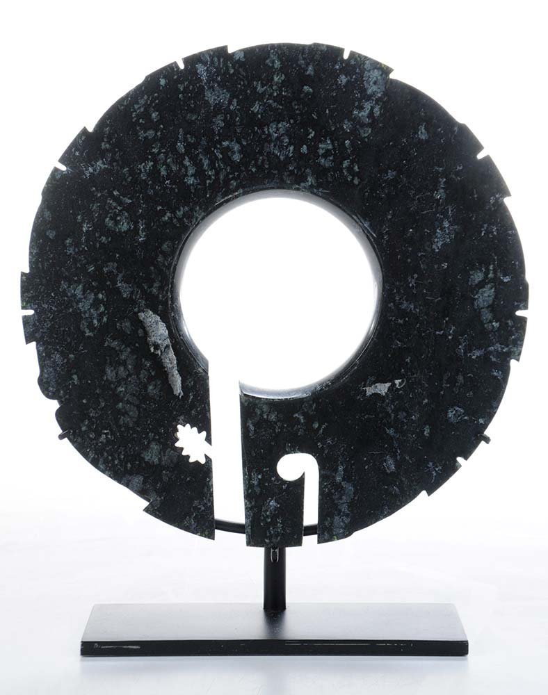 Carved Green Hardstone Dragon [Bi] Disc on Stand (1 of 8)