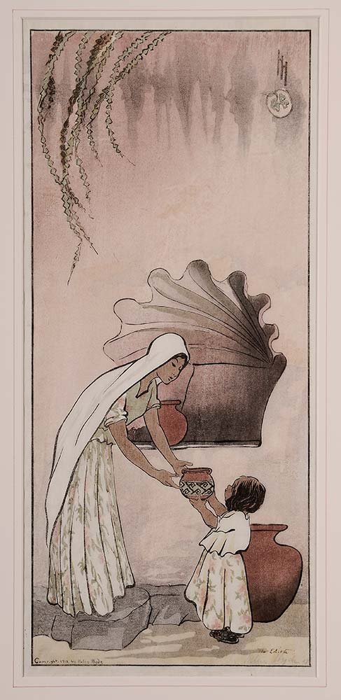 Helen Hyde: (California/Japan, 1868-1919) A Mexican Rebecca, 1912, signed lower left in block and dated 1912, inscribed with title under mat also signed and inscribed lower right "To Edith/Helen Hyde 57 (?)", col