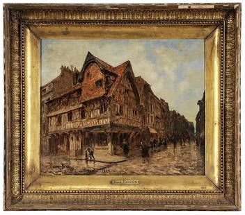 Frank Myers Boggs: (Ohio/France, 1855-1926) Lisieux, 1899, signed lower left "Frank-Boggs" and titled and dated, oil on canvas, 18-1/4 x 21-7/8 in.; possibly original gilt wood and composition frame,. Condition: lined w