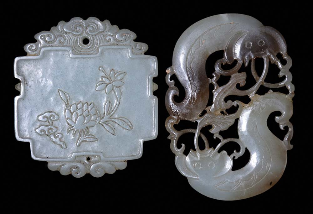 Two Carved Celadon Jade Plaques (1 of 4)