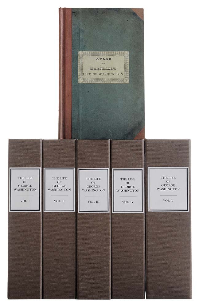 [Life of Washington,] Five Volumes: Plus Atlas Philadelphia, 1804, The Life of George Washington by John Marshall, Published by C. P. Wayne, 1804, together with the rare Atlas to Marshall’s Life of Washington, 8-3/4 x 5-1/2 in. [very
