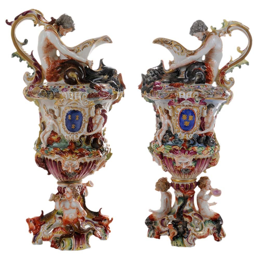 Pair of Capodimonte Porcelain Ewers (1 of 1)