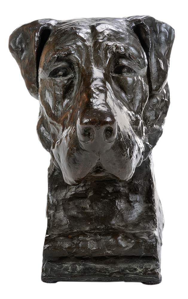 John Frederick Parker: (New York, 1884-1962) Portrait Head of a Great Dane, 1918, signed "John F. Parker/1918" with foundry mark "A. Kunst Foundry", patinated bronze, 11 in.,. Condition: good condition, green to brown patin