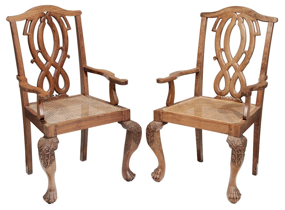 Pair Export Carved Hardwood Open-Arm (1 of 5)