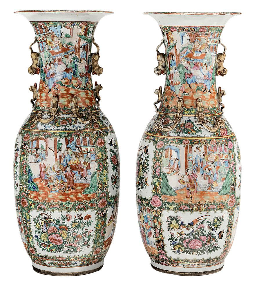 Pair Rose Medallion Floor Vases (1 of 9)