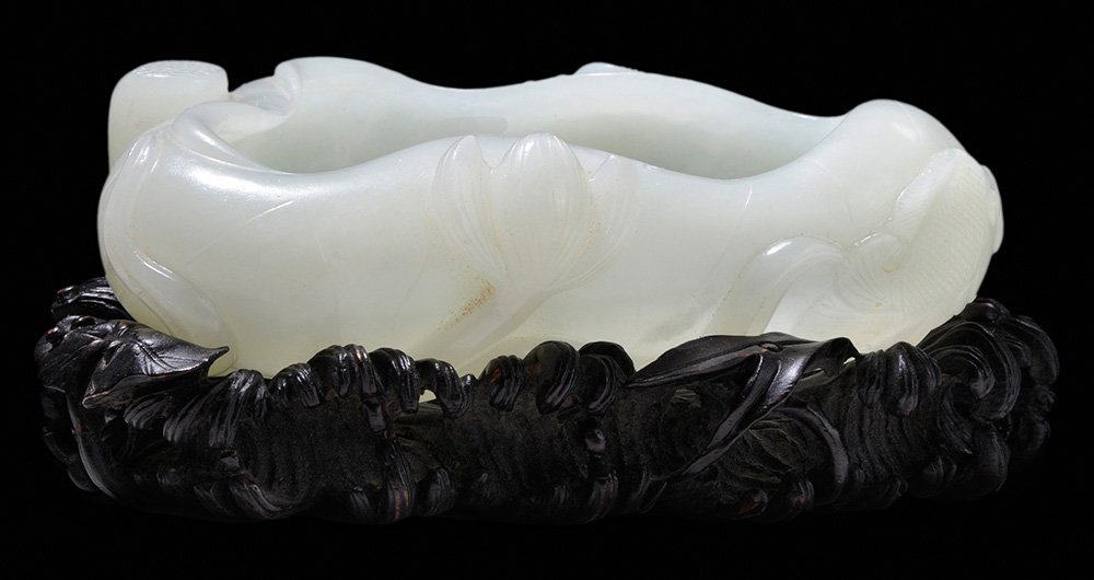 Carved Celadon Jade Brush Washer on a (1 of 5)