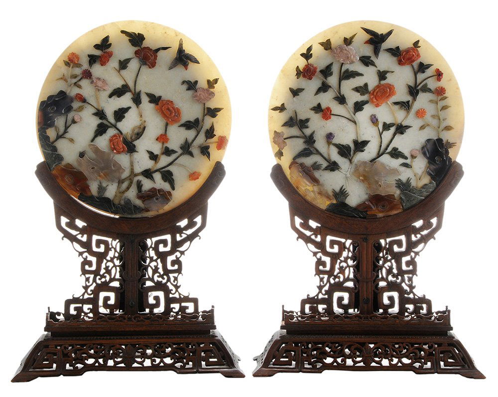 Pair Large Carved Hardstone Circular (1 of 4)