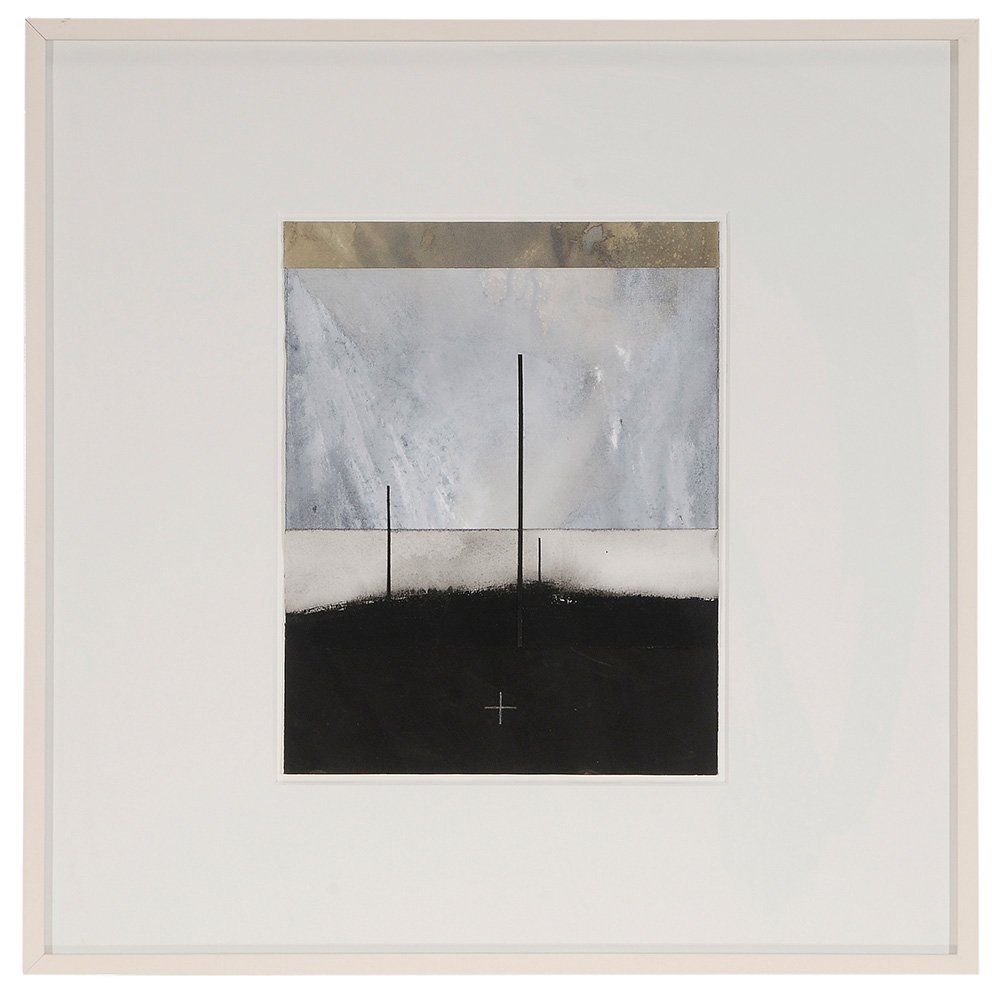 Dozier Bell: (Maine/New York, born 1957) Anamnesis, 1989, possibly signed verso "Dozier Bell" and inscribed, gouache on paper with collage on paper, 14 x 11 in.; painted wood frame,. Condition: floated, good condi