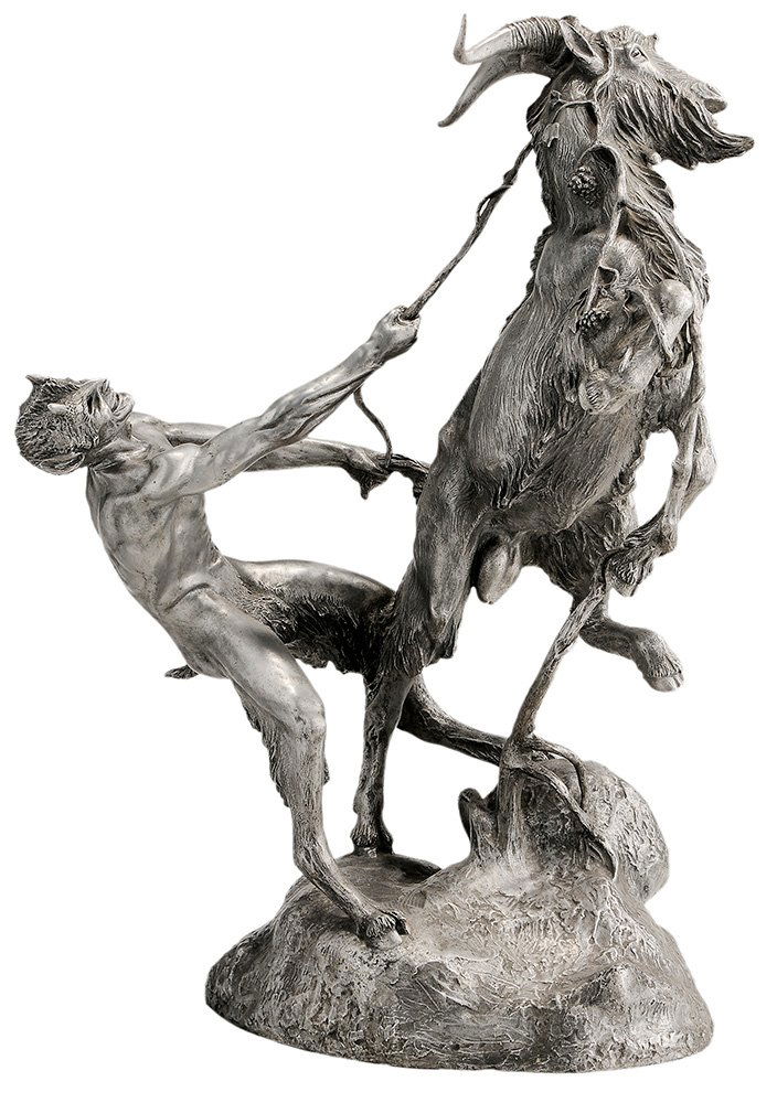 Anna Vaughn Hyatt Huntington: (South Carolina/Massachusetts, 1876-1973) Satyr Entangling Goat, 1950, possibly unique, signed on base "Anna Hyatt Huntington/Stanerigg 1950", aluminum, 37-5/8 in.,. Condition: abrasions. Notes: In 19