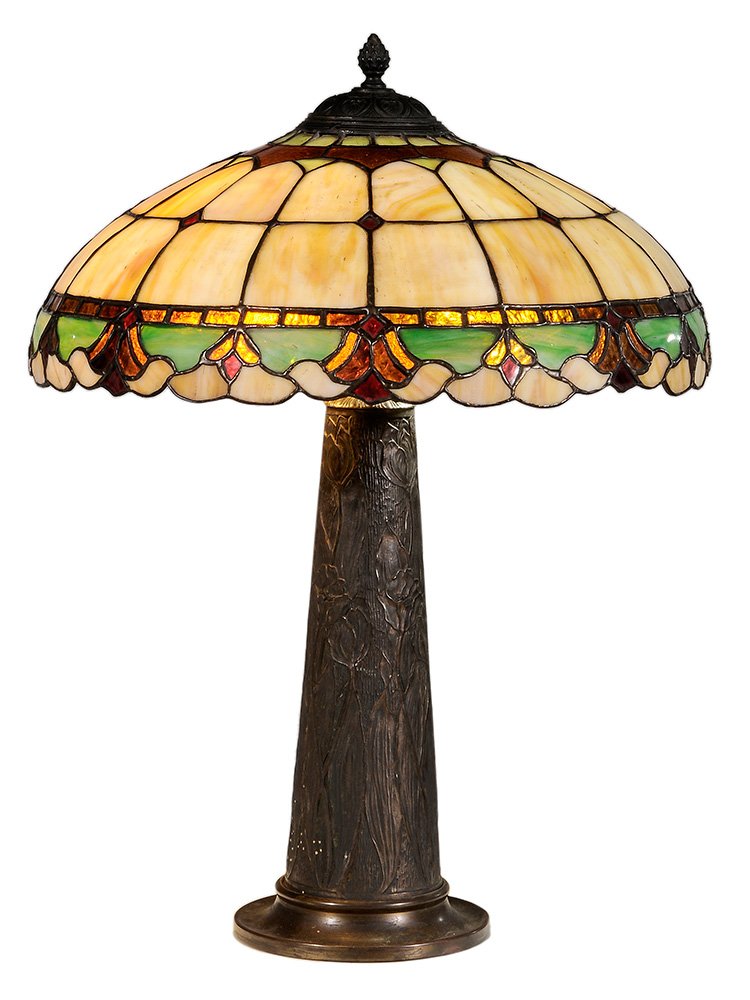 Cast Metal Lamp Base and Leaded Glass (1 of 4)